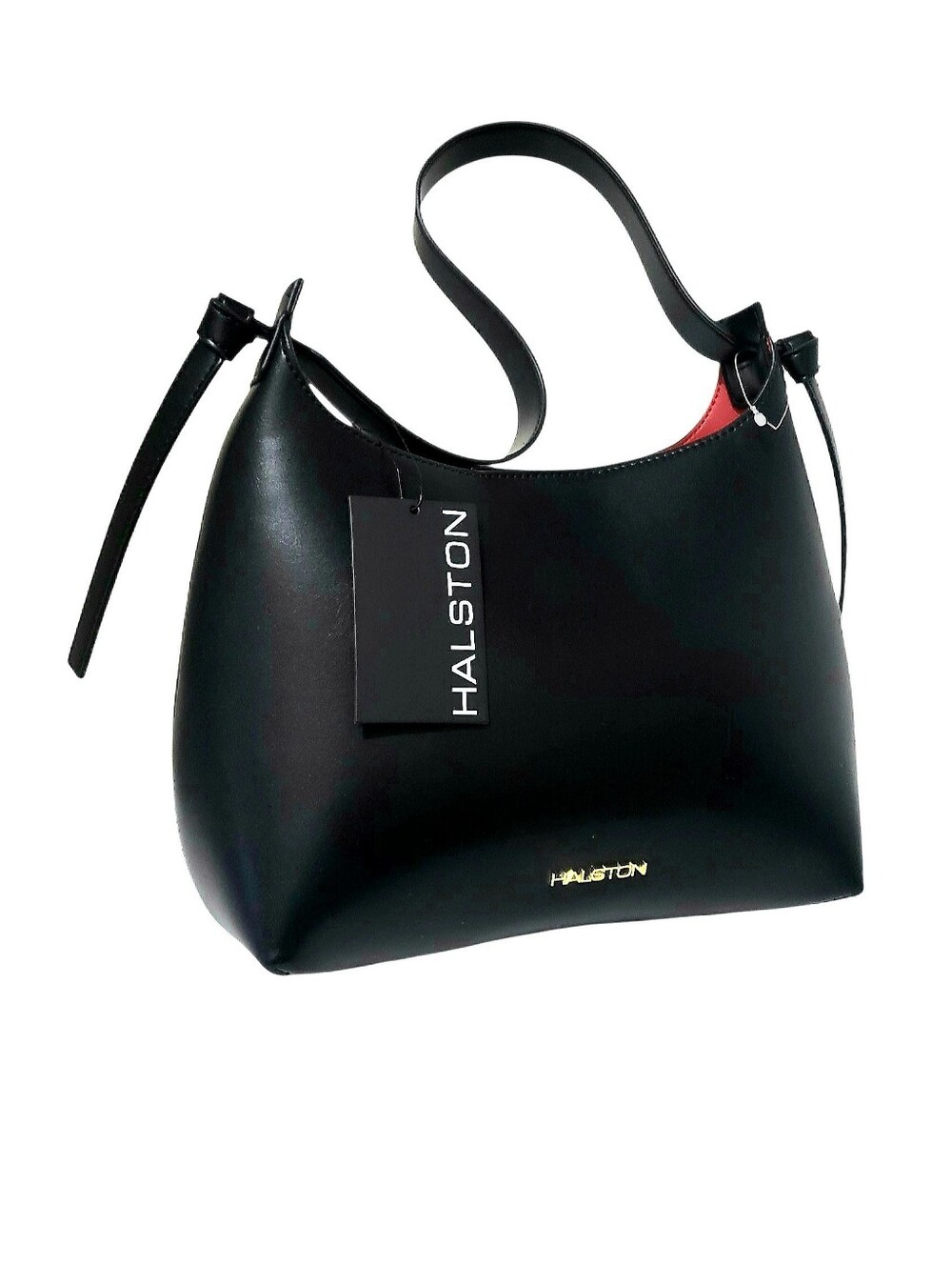HALSTON Womens Brooke Faux Leather Versatile Minimalist Shoulder Bag Black NWT